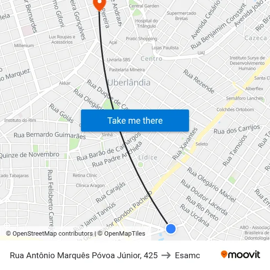 Rua Antônio Marquês Póvoa Júnior, 425 to Esamc map