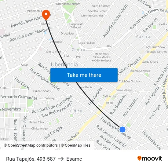 Rua Tapajós, 493-587 to Esamc map