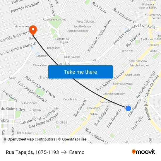 Rua Tapajós, 1075-1193 to Esamc map