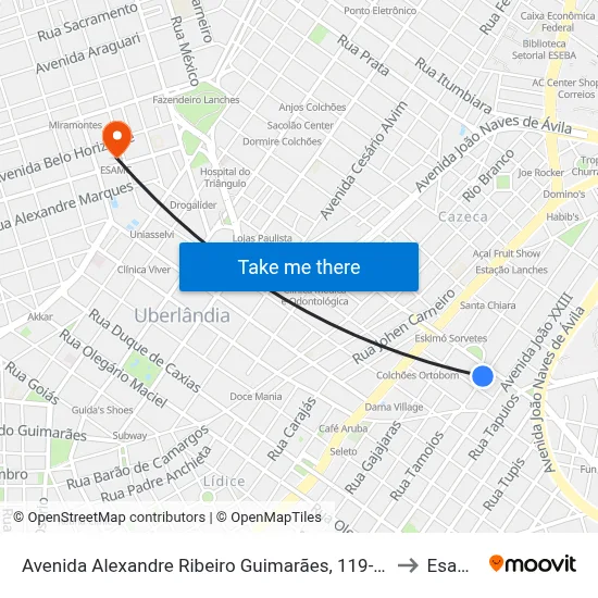 Avenida Alexandre Ribeiro Guimarães, 119-209 to Esamc map