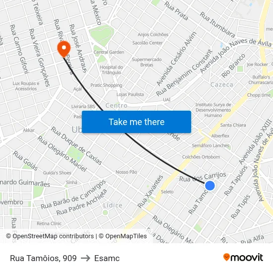 Rua Tamôios, 909 to Esamc map