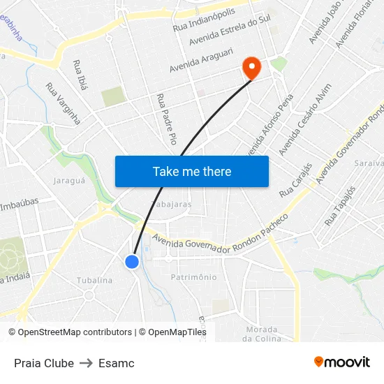 Praia Clube to Esamc map