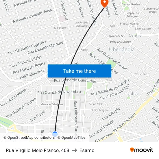 Rua Virgílio Melo Franco, 468 to Esamc map