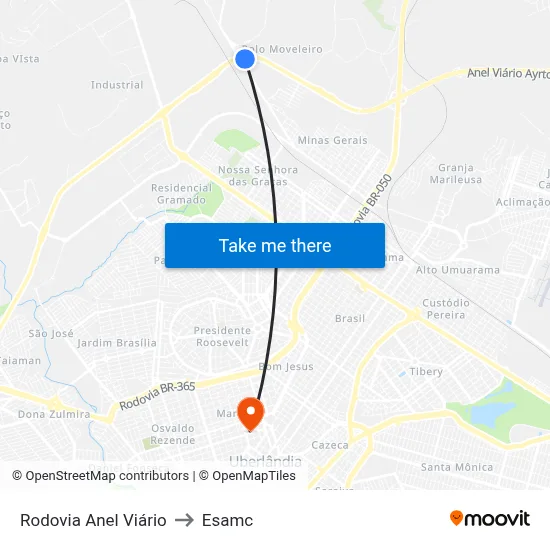 Rodovia Anel Viário to Esamc map