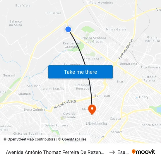 Avenida Antônio Thomaz Ferreira De Rezende, 4875-5081 to Esamc map