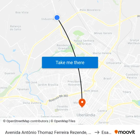 Avenida Antônio Thomaz Ferreira Rezende, 3993-4157 to Esamc map