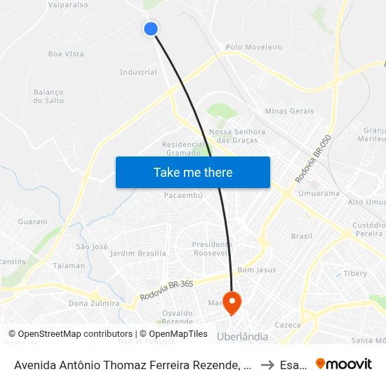 Avenida Antônio Thomaz Ferreira Rezende, 4715-5043 to Esamc map