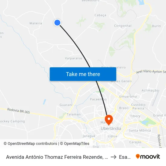 Avenida Antônio Thomaz Ferreira Rezende, 8659 to Esamc map