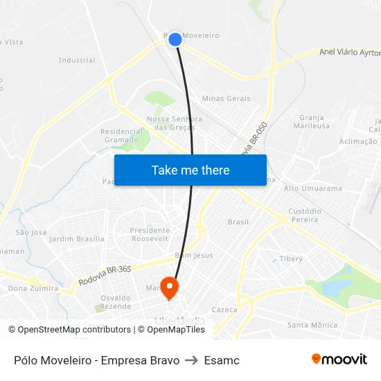 Pólo Moveleiro - Empresa Bravo to Esamc map