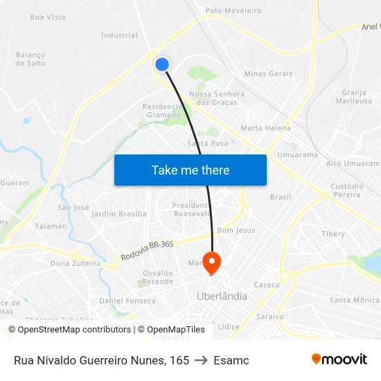 Rua Nivaldo Guerreiro Nunes, 165 to Esamc map