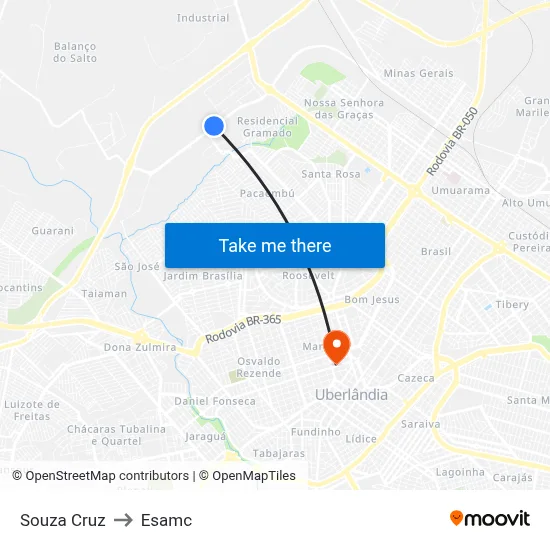 Souza Cruz to Esamc map