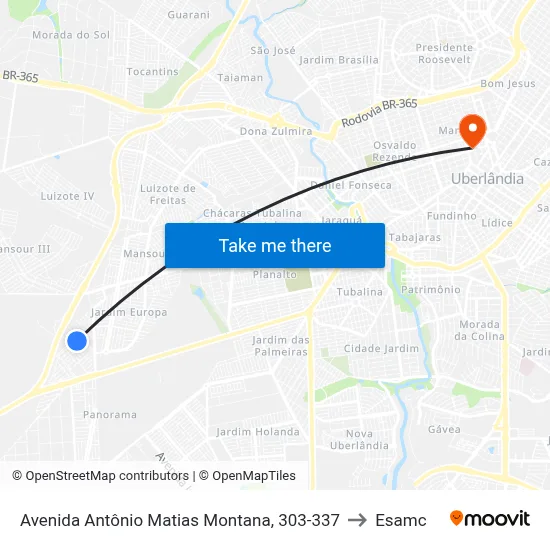 Avenida Antônio Matias Montana, 303-337 to Esamc map