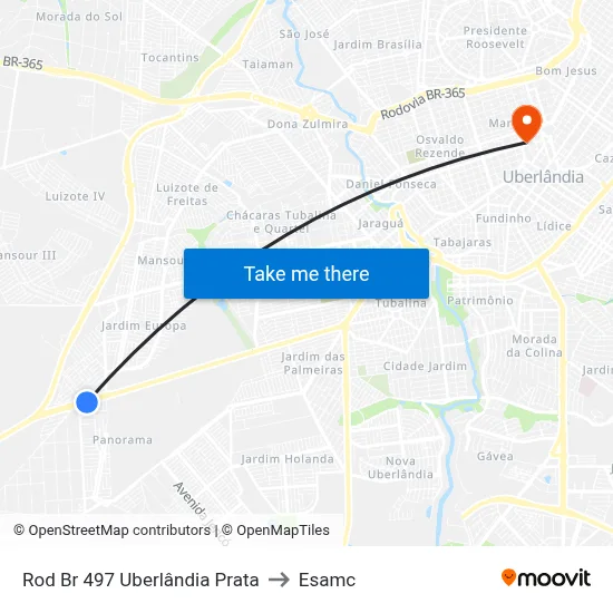Rod Br 497 Uberlândia Prata to Esamc map