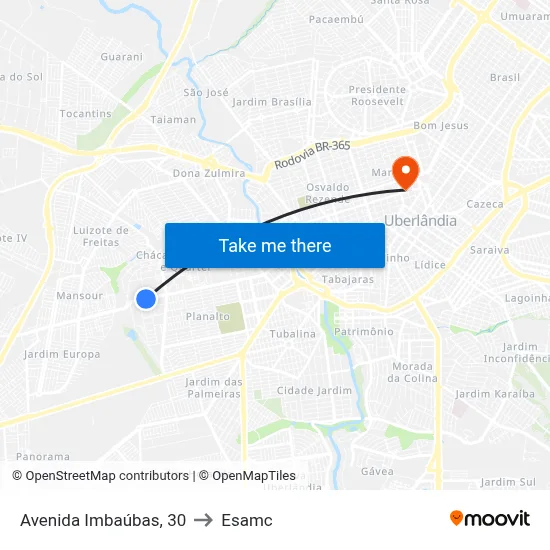 Avenida Imbaúbas, 30 to Esamc map