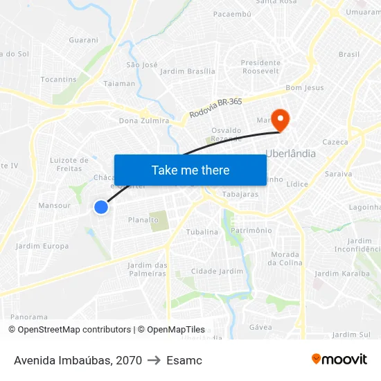 Avenida Imbaúbas, 2070 to Esamc map