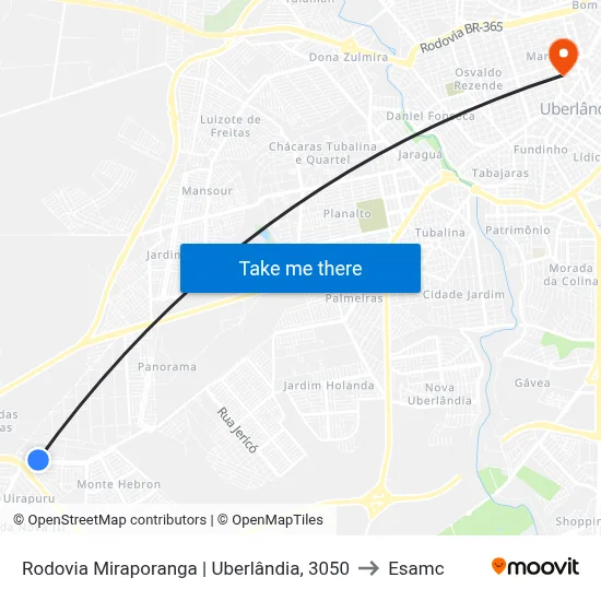 Rodovia Miraporanga | Uberlândia, 3050 to Esamc map