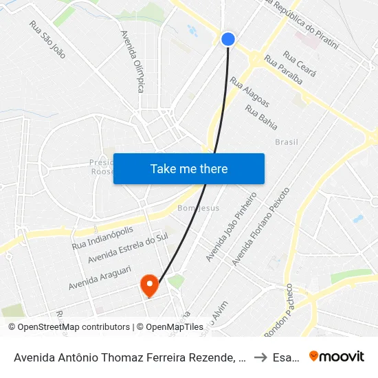 Avenida Antônio Thomaz Ferreira Rezende, 189-279 to Esamc map