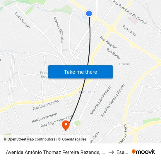 Avenida Antônio Thomaz Ferreira Rezende, 793-1199 to Esamc map