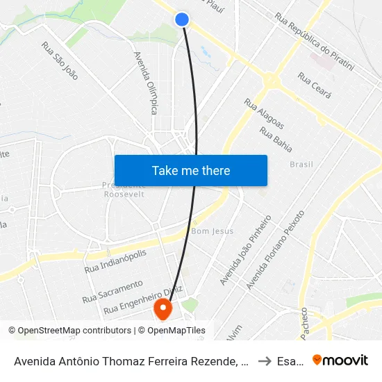 Avenida Antônio Thomaz Ferreira Rezende, 1301-1303 to Esamc map