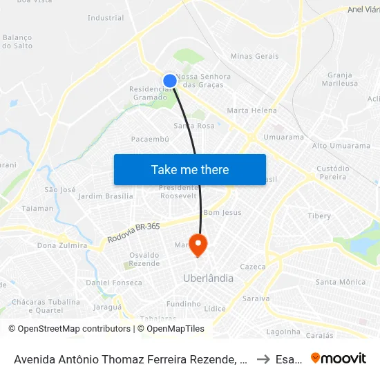 Avenida Antônio Thomaz Ferreira Rezende, 6617-6687 to Esamc map