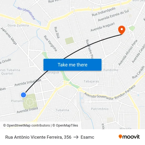Rua Antônio Vicente Ferreira, 356 to Esamc map