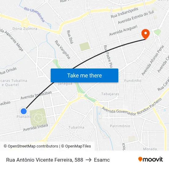 Rua Antônio Vicente Ferreira, 588 to Esamc map