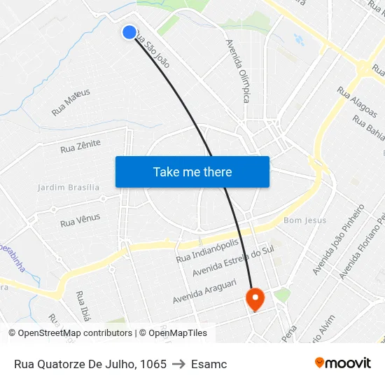 Rua Quatorze De Julho, 1065 to Esamc map