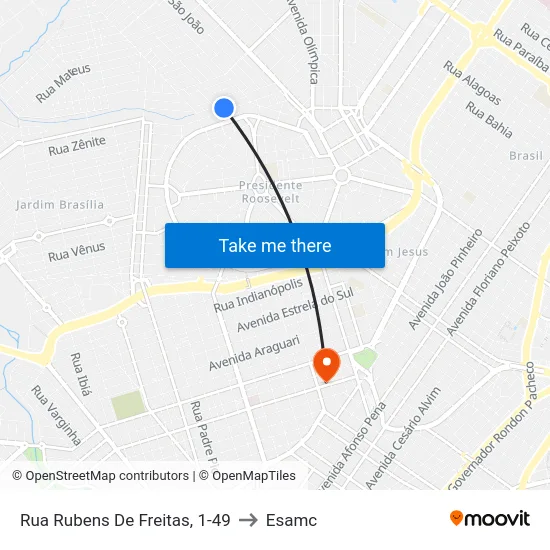 Rua Rubens De Freitas, 1-49 to Esamc map