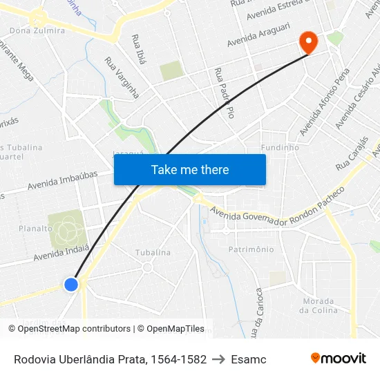 Rodovia Uberlândia Prata, 1564-1582 to Esamc map