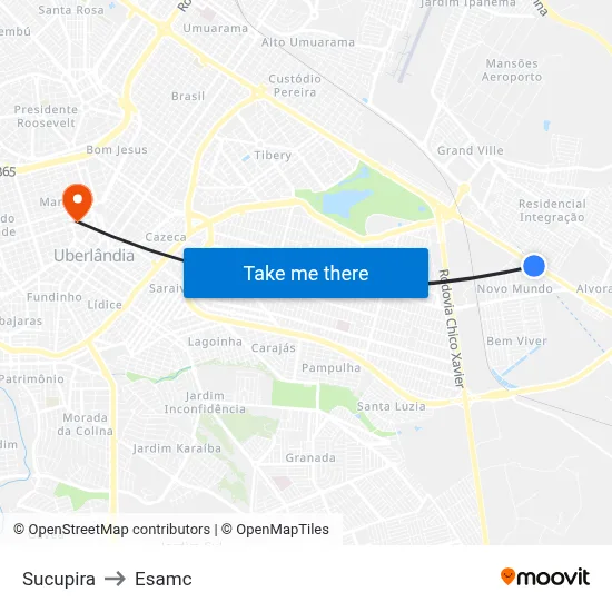 Sucupira to Esamc map