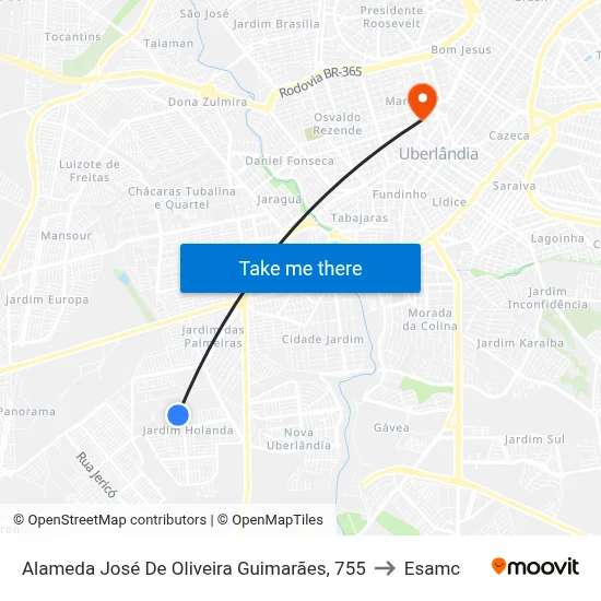 Alameda José De Oliveira Guimarães, 755 to Esamc map