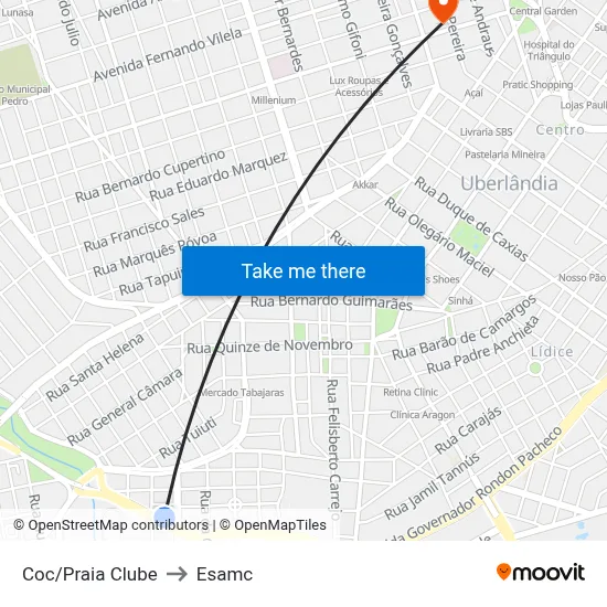 Coc/Praia Clube to Esamc map