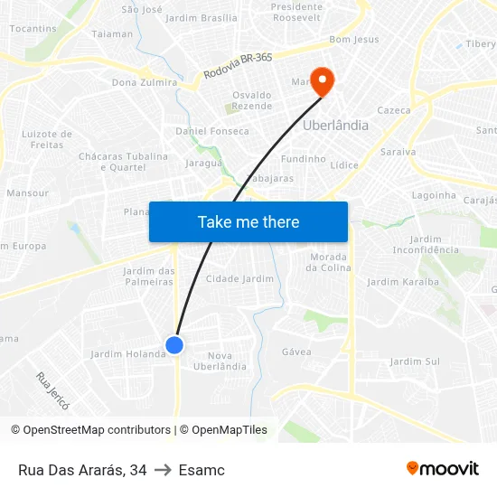 Rua Das Ararás, 34 to Esamc map