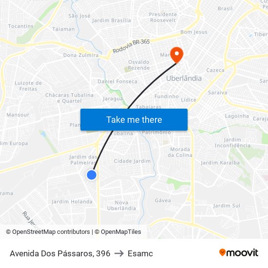 Avenida Dos Pássaros, 396 to Esamc map