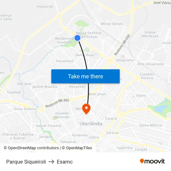 Parque Siqueiroli to Esamc map