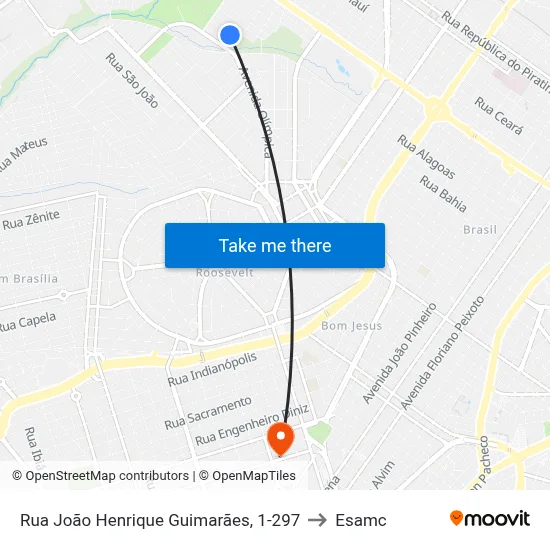 Rua João Henrique Guimarães, 1-297 to Esamc map
