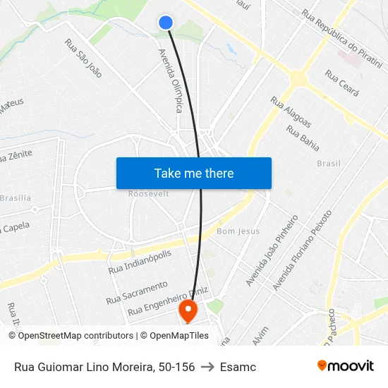 Rua Guiomar Lino Moreira, 50-156 to Esamc map