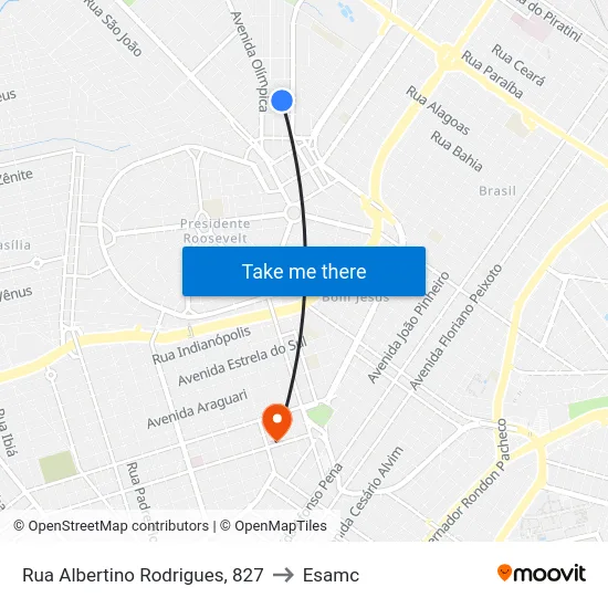 Rua Albertino Rodrigues, 827 to Esamc map