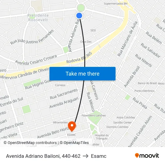Avenida Adriano Bailoni, 440-462 to Esamc map