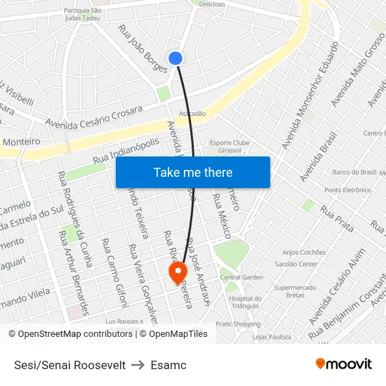 Sesi/Senai Roosevelt to Esamc map