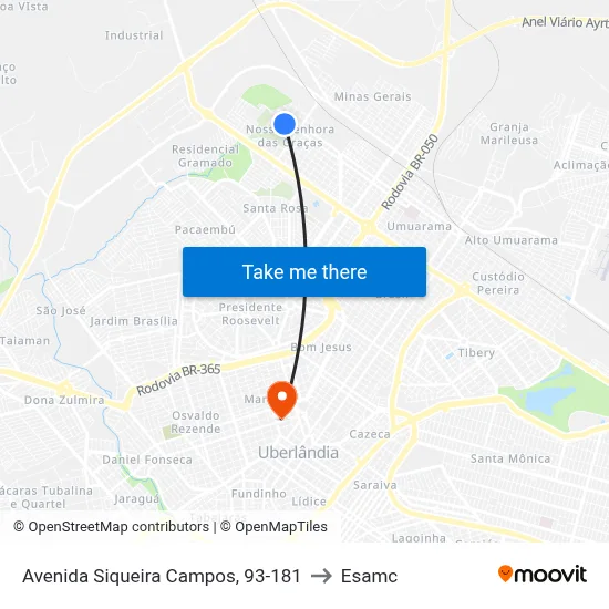 Avenida Siqueira Campos, 93-181 to Esamc map