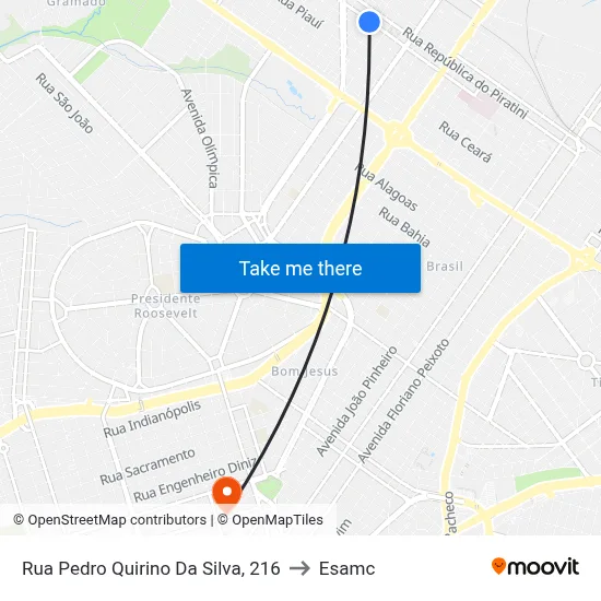 Rua Pedro Quirino Da Silva, 216 to Esamc map