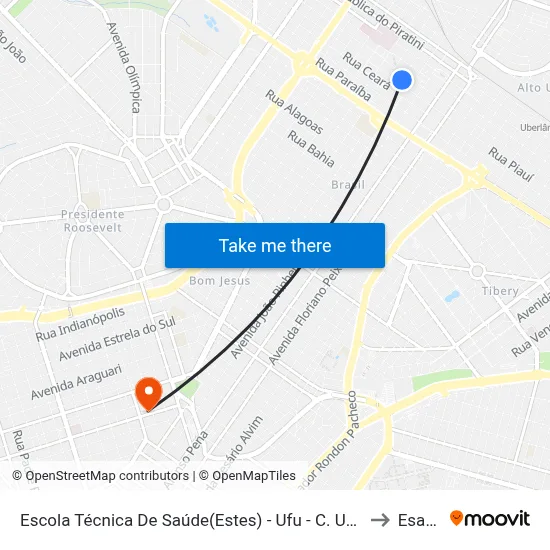 Escola Técnica De Saúde(Estes) - Ufu - C. Umuarama to Esamc map