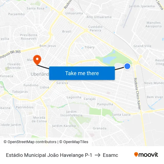 Estádio Municipal João Havelange P-1 to Esamc map