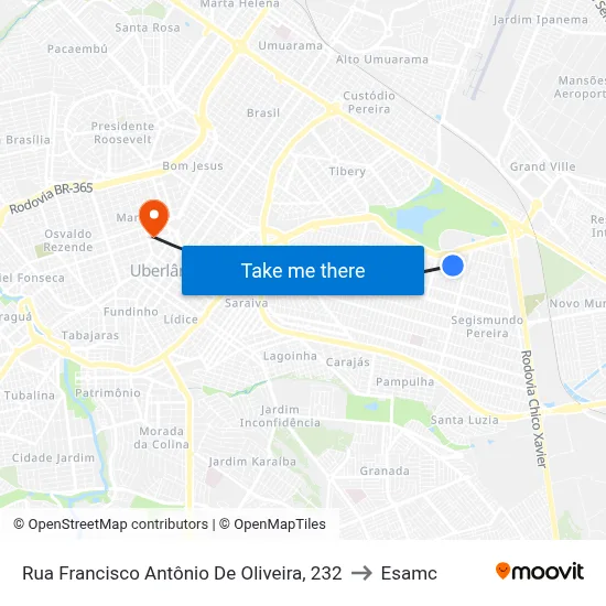 Rua Francisco Antônio De Oliveira, 232 to Esamc map