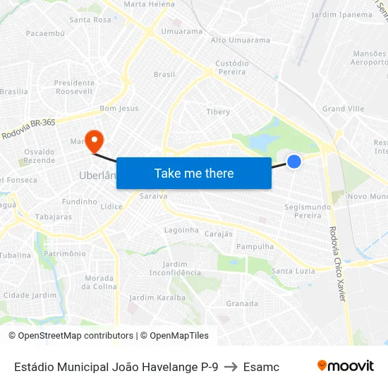 Estádio Municipal João Havelange P-9 to Esamc map