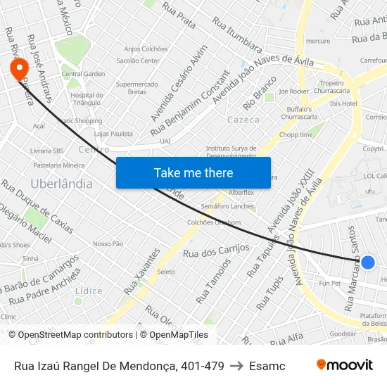 Rua Izaú Rangel De Mendonça, 401-479 to Esamc map