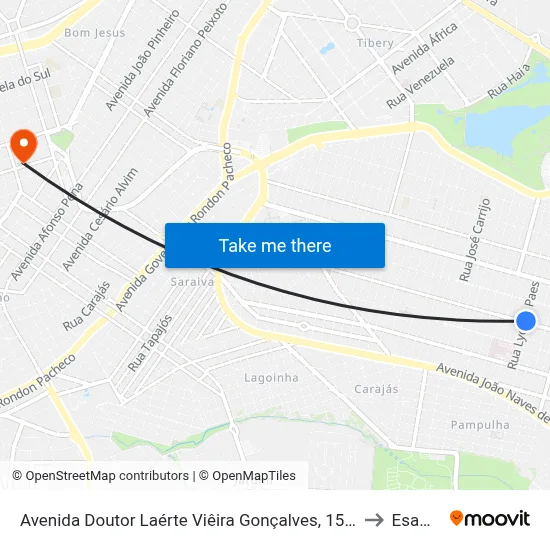 Avenida Doutor Laérte Viêira Gonçalves, 1597 to Esamc map