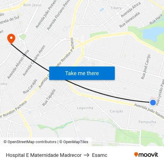 Hospital E Maternidade Madrecor to Esamc map