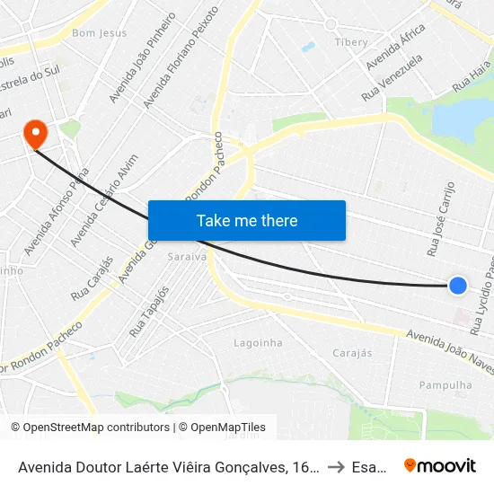 Avenida Doutor Laérte Viêira Gonçalves, 1610 to Esamc map